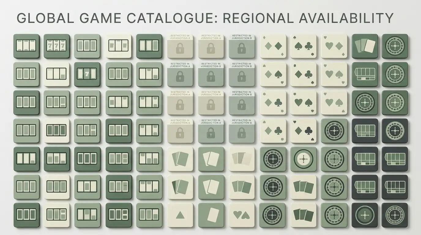 Conceptual illustration of a casino game catalogue organised into categories